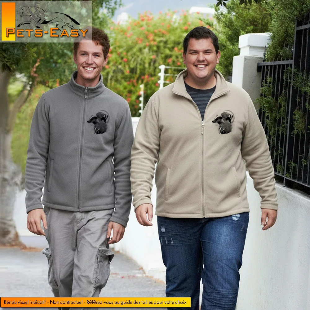 Veste polaire homme beige personnalisée avec motifs de blaireau