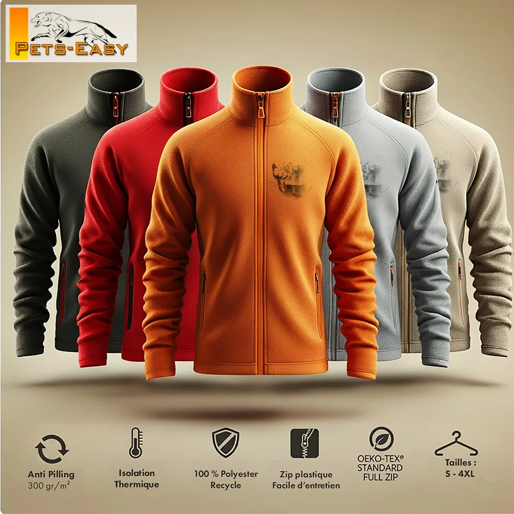 Veste polaire homme personnalisée motif daim, ambiance chasse forêt