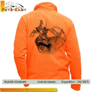 Veste polaire homme personnalisée avec motif chevreuil et paysages de chasse