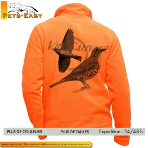 Veste polaire homme personnalisée avec motifs de grives et paysages de chasse