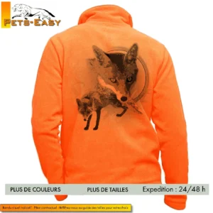 Veste polaire homme personnalisée avec motifs de renard et paysages de chasse