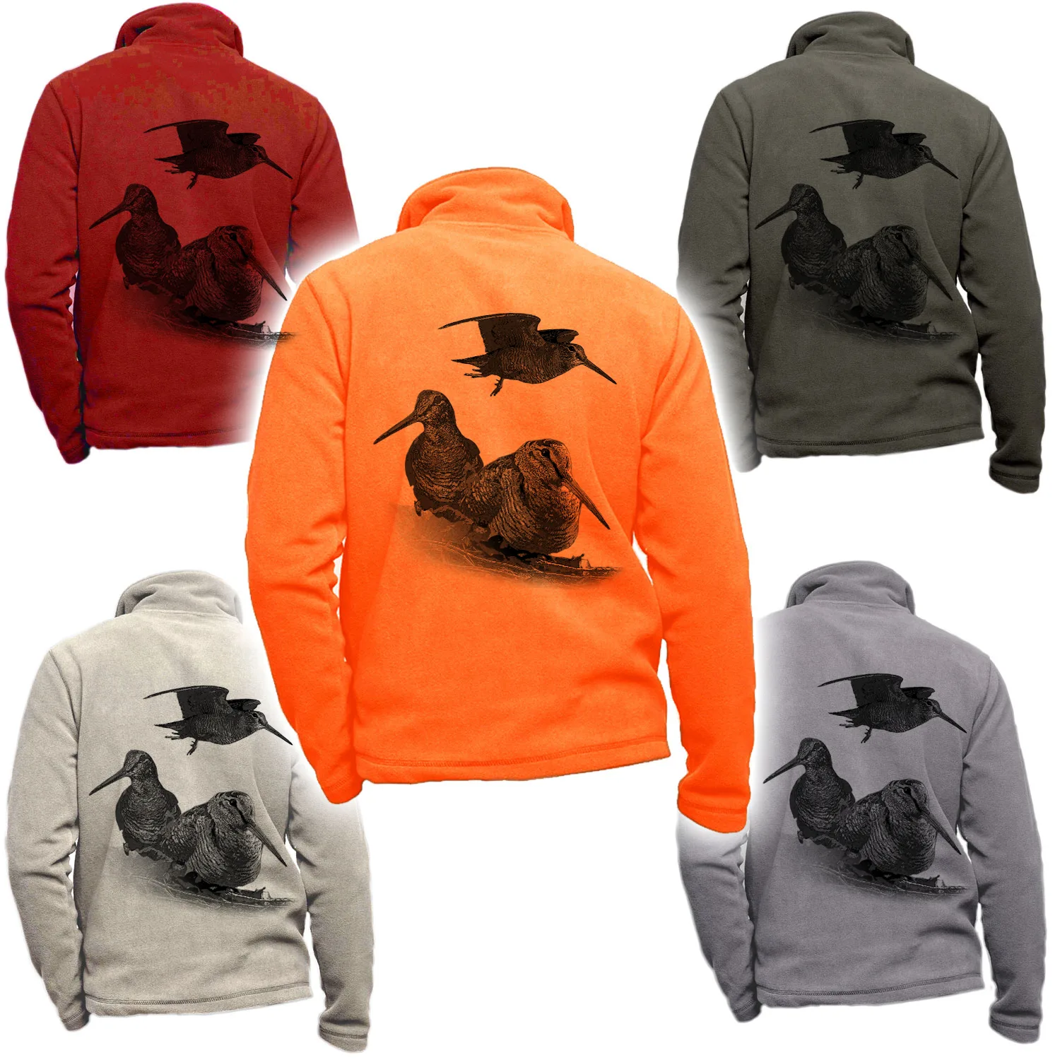 Veste polaire homme personnalisée avec motifs de bécasse et paysages de chasse