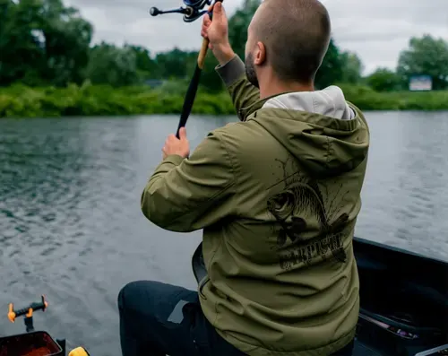 veste softshell pêche homme personnalisée motif poisson