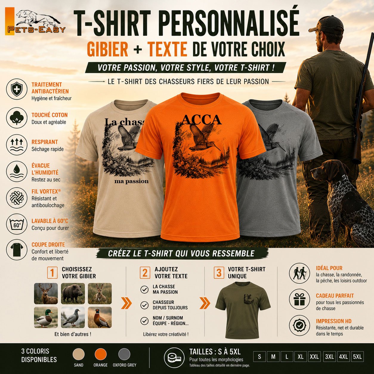 T-shirt de chasse bécasse personnalisé