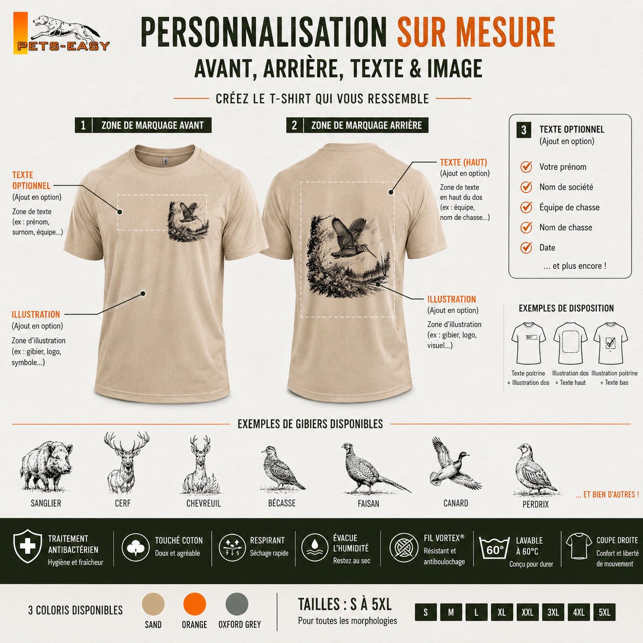 T-shirt de chasse bécasse personnalisé