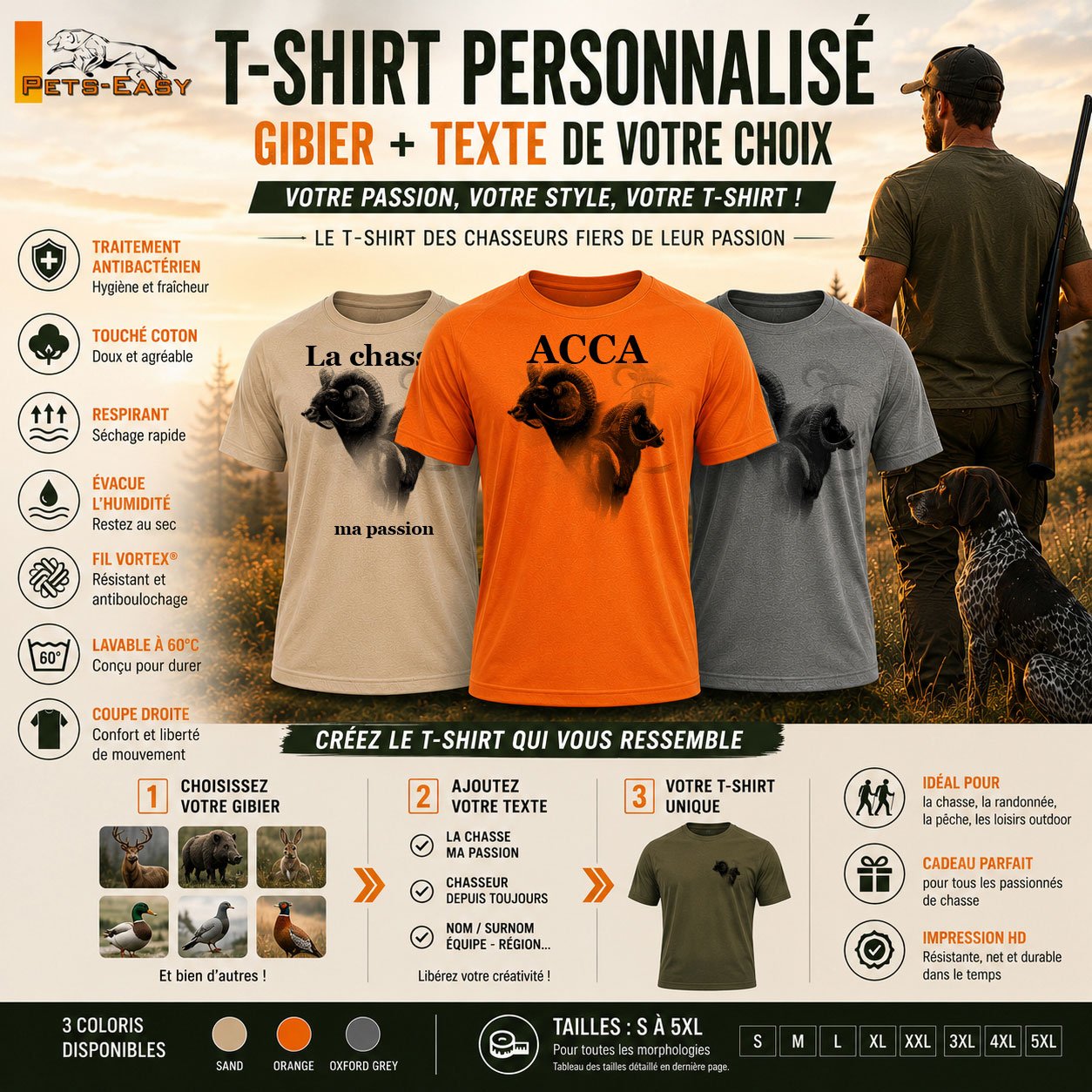 T-shirt de chasse mouflon personnalisé