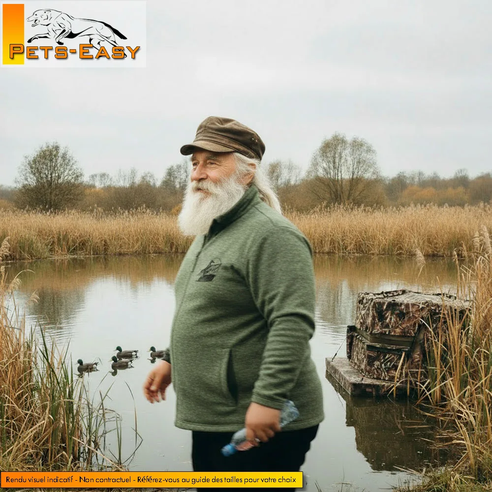 Veste polaire de chasse canard personnalisee, motif canard sublime au dos