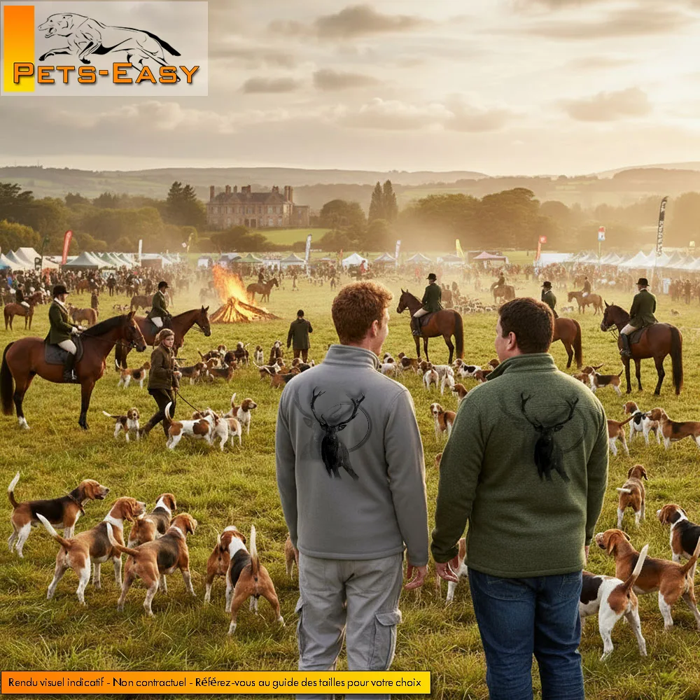Veste polaire de chasse cerf personnalisee, motif cerf sublime au dos