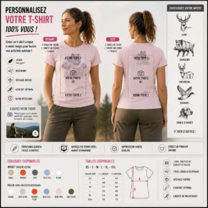 T-shirt de chasse Terriers personnalisé — femme, vu de dos
