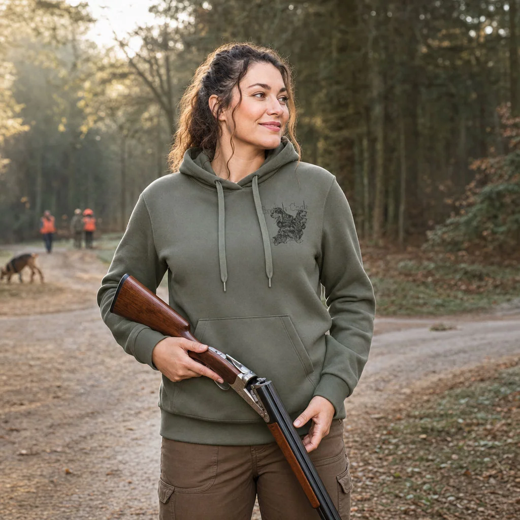 Sweat de chasse femme rapporteurs et leveurs personnalise, vert olive M