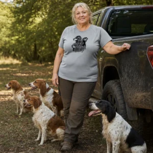T-shirt de chasse Chiens d'arrêt personnalisé — femme, gris, toutes tailles