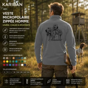 Veste polaire de chasse Chiens courants personnalisée, portée en action