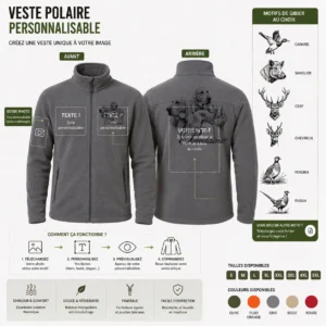 Veste polaire de chasse Chiens courants personnalisée, vue de dos