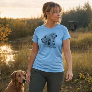 T-shirt de chasse Chiens courants personnalisé — femme, bleu, toutes tailles