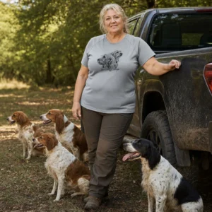 T-shirt de chasse Chiens courants personnalisé — femme, gris, toutes tailles