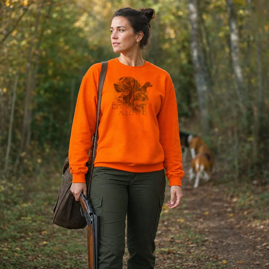 Sweat de chasse femme chiens d'arret personnalise, orange M
