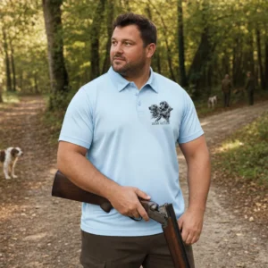 Polo de chasse Chiens d'arrêt personnalisé homme, coloris bleu glace