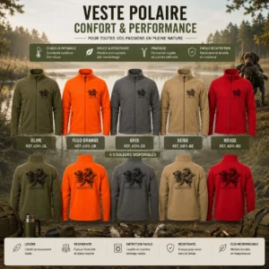 Veste polaire de chasse Chiens d'arrêt personnalisée, portée par un chasseur