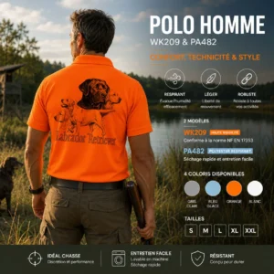 Polo de chasse Rapporteurs et leveurs personnalisé homme, porté en action