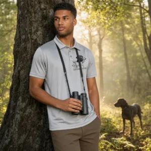 Polo de chasse Rapporteurs et leveurs personnalisé homme, coloris gris clair