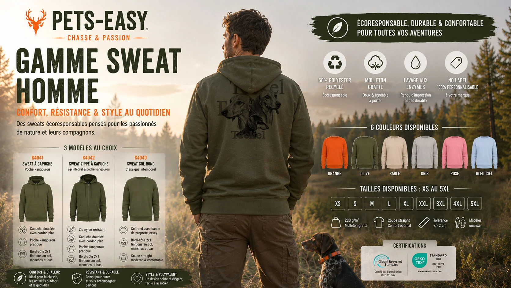 Sweat de chasse teckels personnalisé