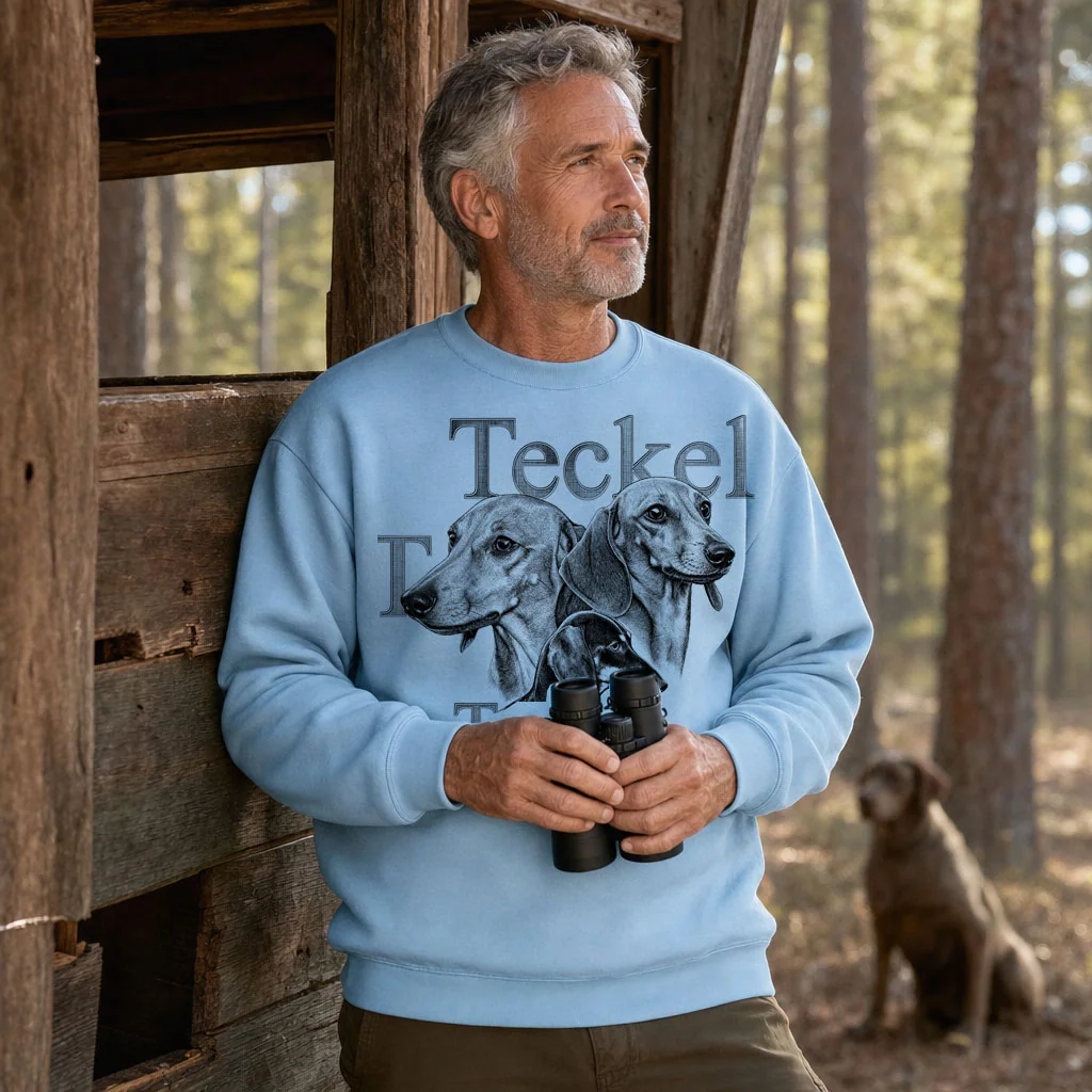 Sweat de chasse homme teckels personnalise, bleu ciel M