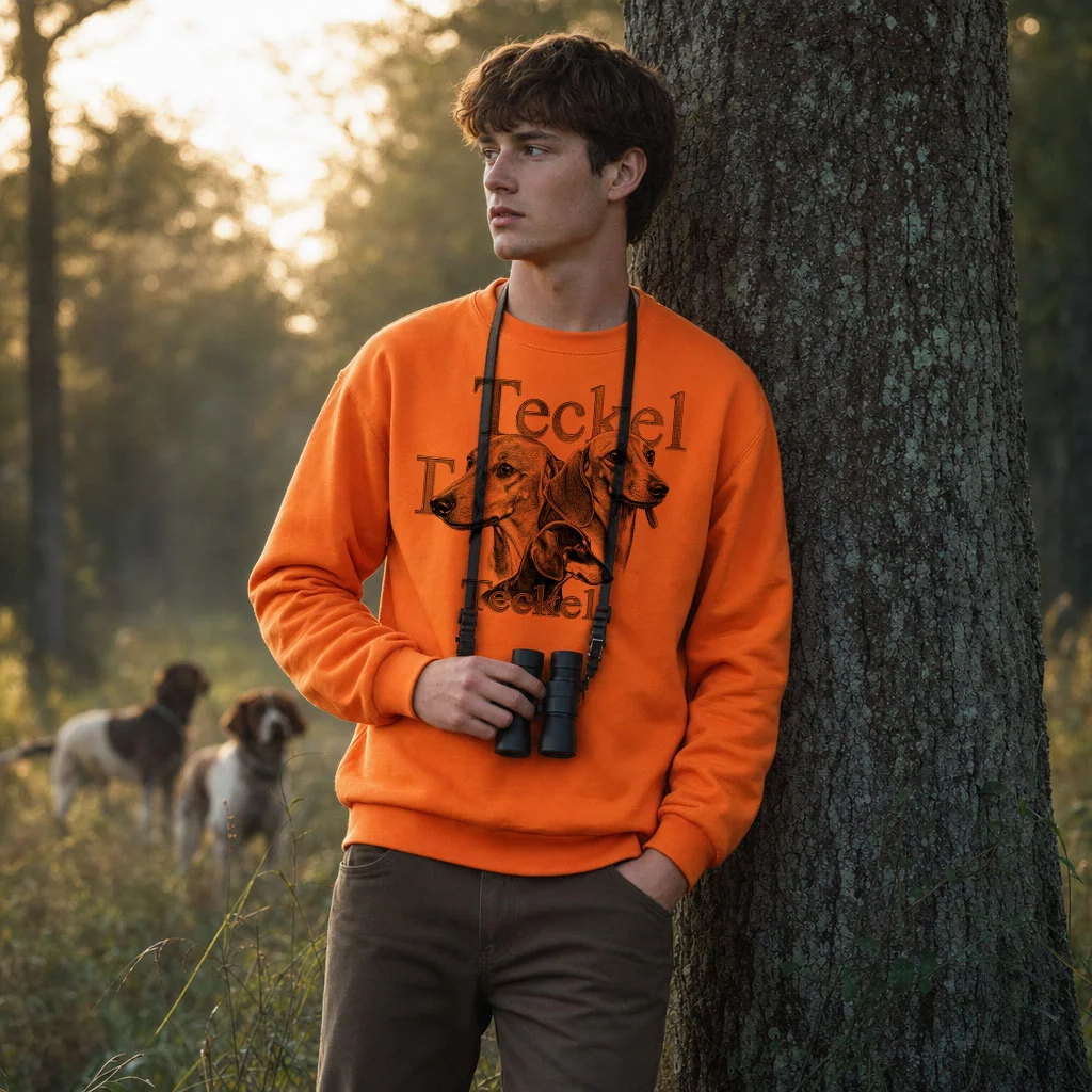 Sweat de chasse homme teckels personnalise, orange M