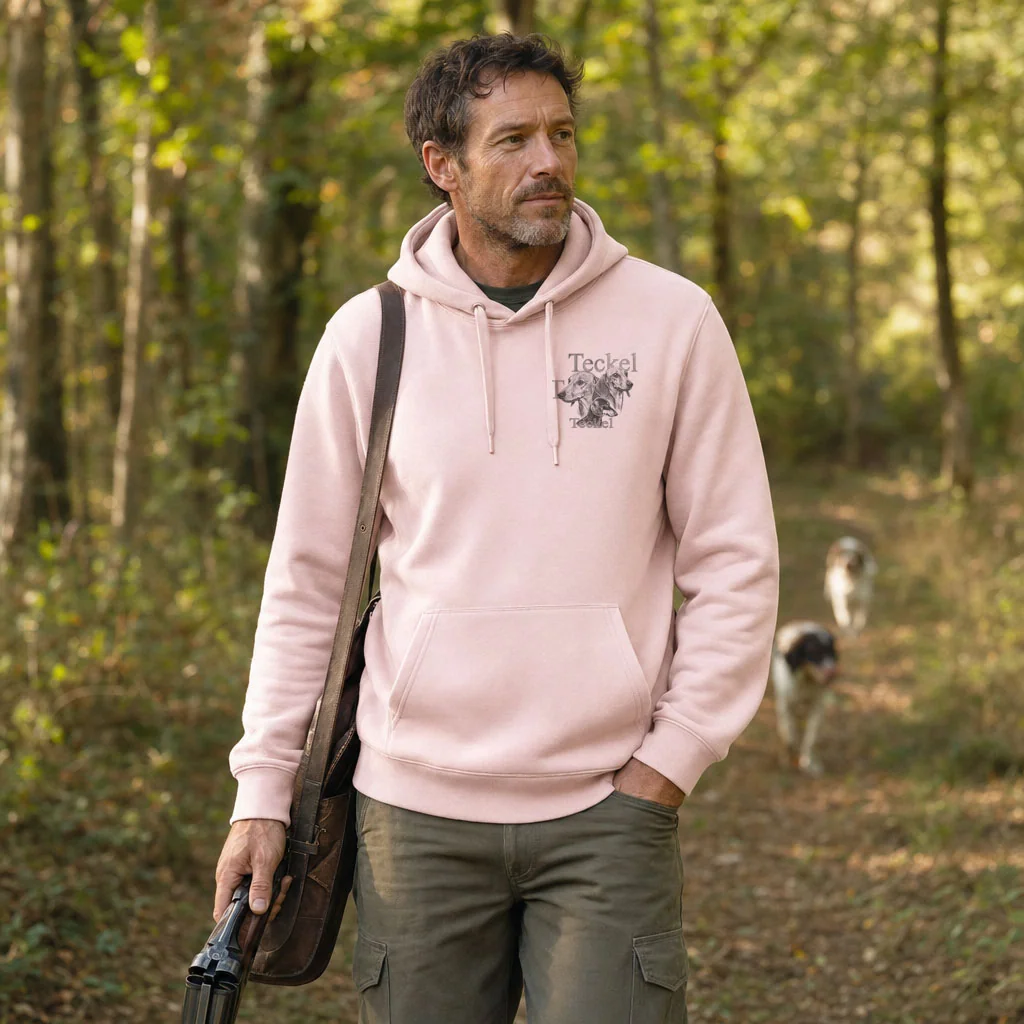 Sweat de chasse homme teckels personnalise, rose pale M