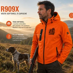 Veste softshell de chasse Teckels personnalisée homme, modèle R909X à capuche