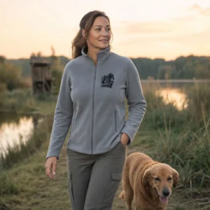 Veste polaire de chasse Teckels personnalisée femme, coloris gris chiné