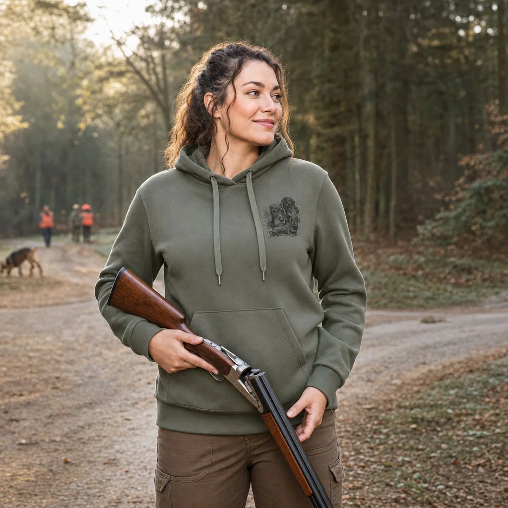 Sweat de chasse femme teckels personnalise, vert olive M