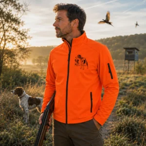 Veste softshell de chasse Terriers personnalisée homme, coloris orange fluo