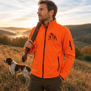 Veste softshell de chasse Terriers personnalisée homme, coloris orange fluo