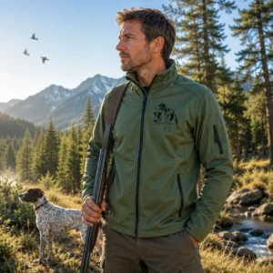 Veste softshell de chasse Terriers personnalisée homme, coloris vert chiné