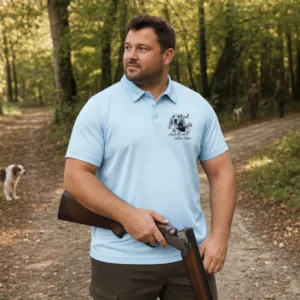 Polo de chasse Chiens courants personnalisé homme, coloris bleu glace