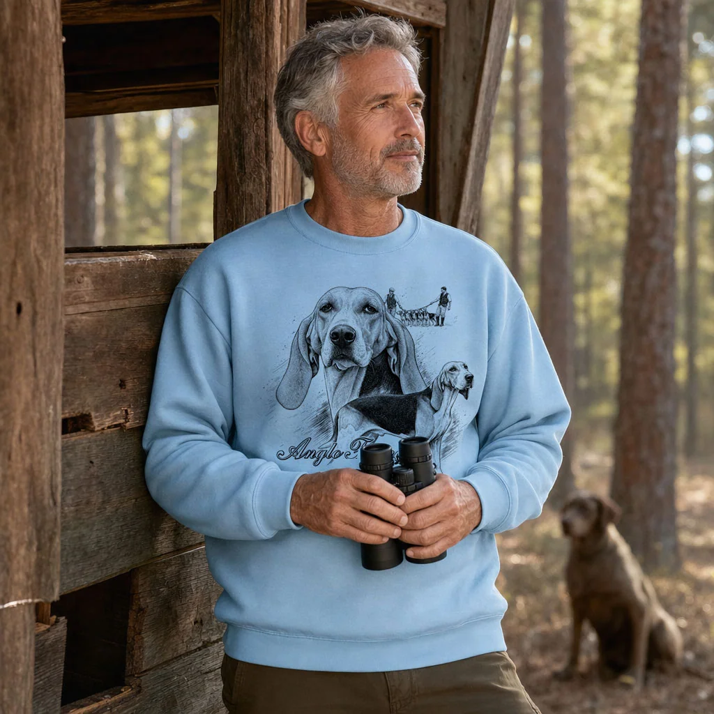 Sweat de chasse homme chiens courants personnalise, bleu ciel M