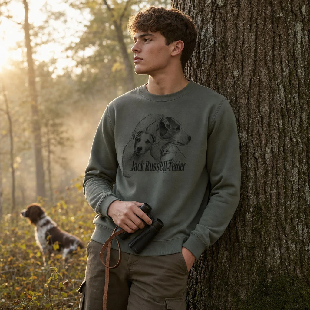 Sweat de chasse homme terriers personnalise, vert olive M