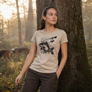 T-shirt de pêche Carpe personnalisé — femme, beige, toutes tailles