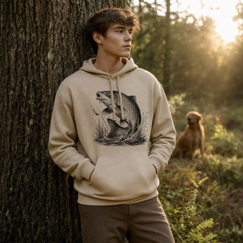 Sweat de peche homme carpe personnalise, sable clair M