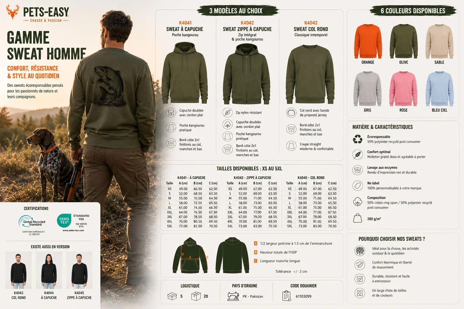 Molleton gratté du sweat de pêche carpe
