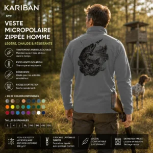Veste polaire de pêche Brochet personnalisée, portée en action