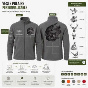 Veste polaire de pêche Brochet personnalisée, vue de dos