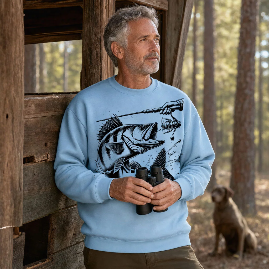 Sweat de peche homme perche personnalise, bleu ciel M