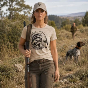 T-shirt de pêche Bar personnalisé — femme, motif bar + texte au choix