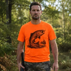 T-shirt de pêche Truite personnalisé, motif truite + texte au choix