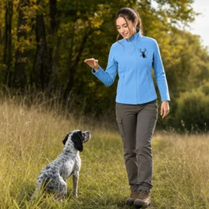 Veste polaire de chasse Cerf personnalisée femme, coloris bleu ciel