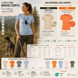 T-shirt de chasse Cerf personnalisé — femme, détail du motif cerf imprimé