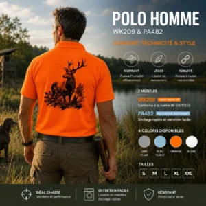 Polo de chasse Cerf personnalisé homme, porté en action