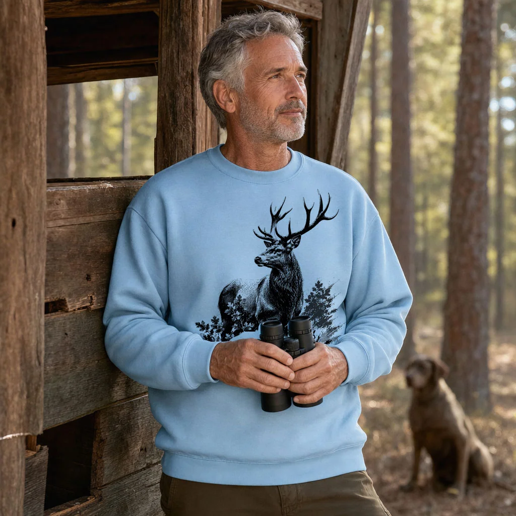 Sweat de chasse homme cerf personnalise, bleu ciel M