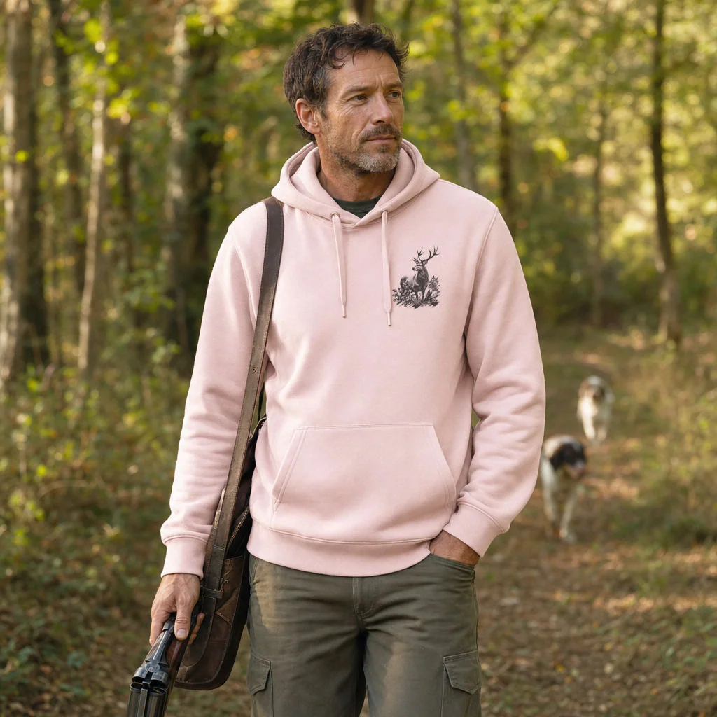 Sweat de chasse homme cerf personnalise, rose pale M